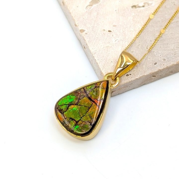 Ammolite Teardrop Necklace in 18K Gold-Plated Sterling Silver
