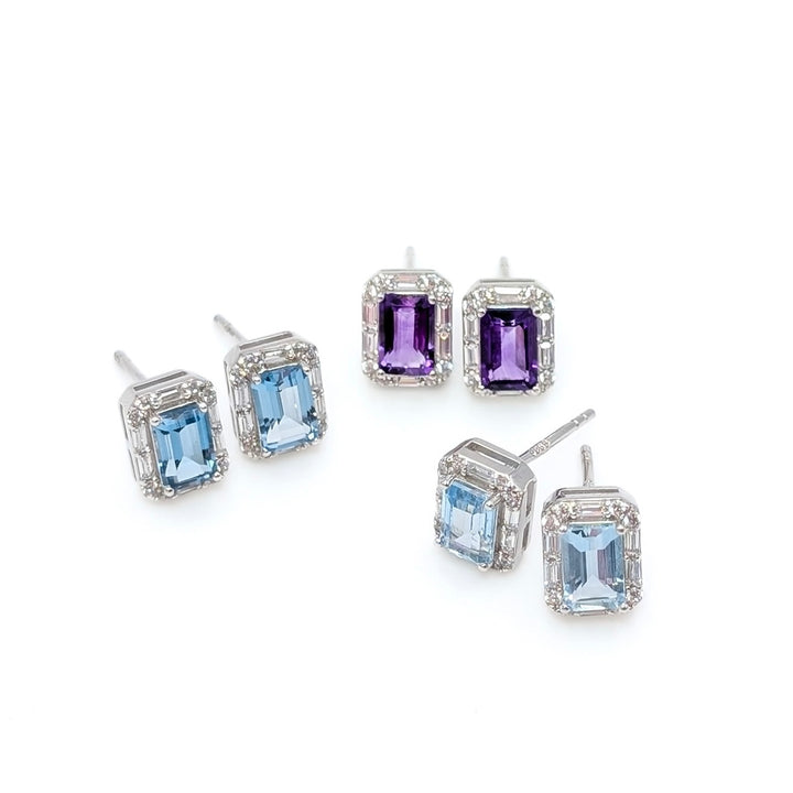 Sterling Silver Emerald-Cut Gemstone & Cubic Zirconia Earrings
