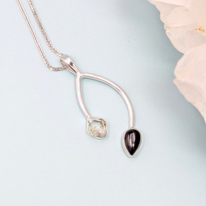 Herkimer Quartz & Black Onyx Necklace in Sterling Silver