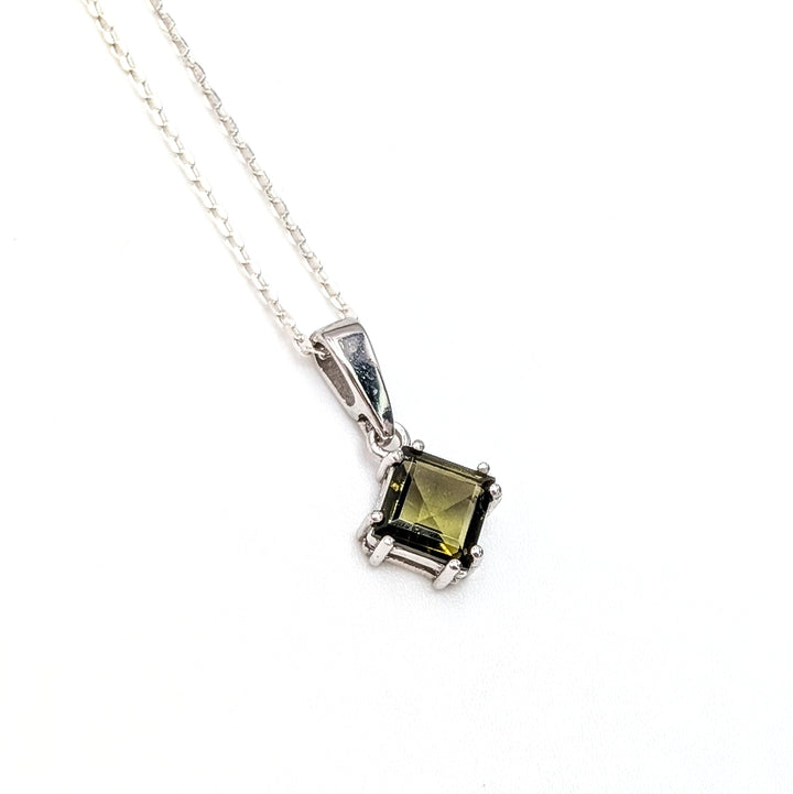 Diamond-Shaped Moldavite Necklace in Sterling Silver