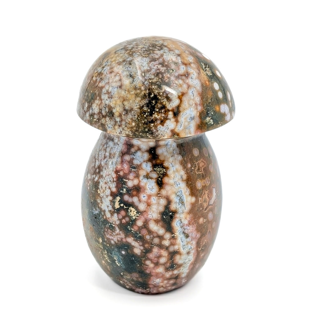 Orbicular Ocean Jasper Carved Mushroom