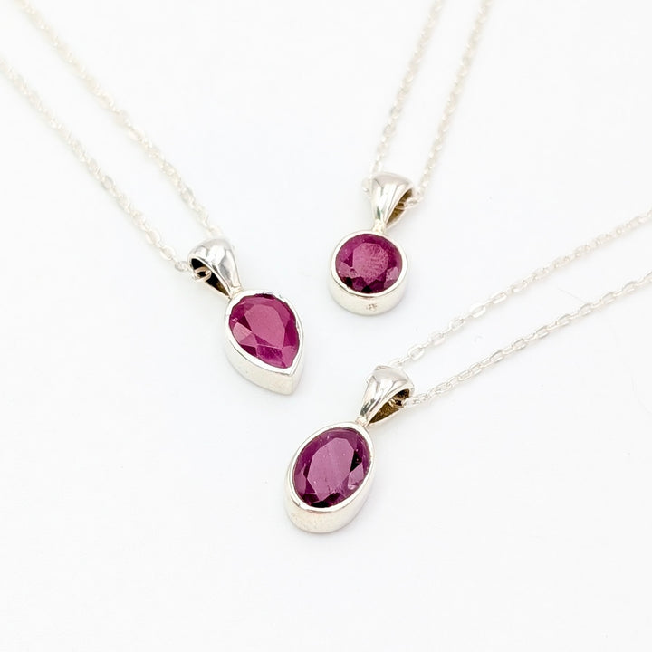 Faceted Ruby Necklace Set in Sterling Silver
