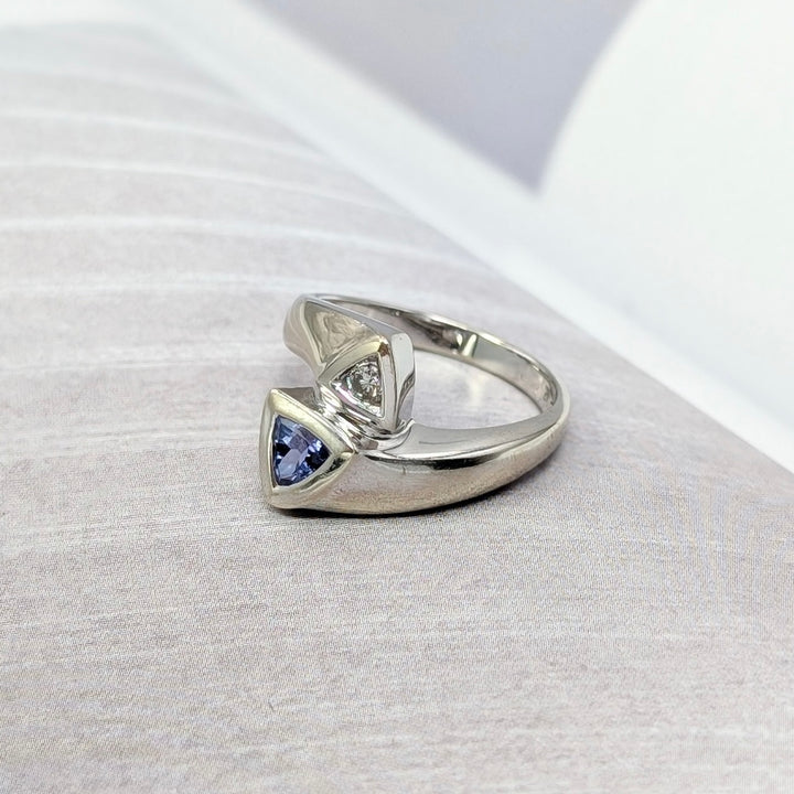 Vintage Tanzanite & Diamond Ring in 14K White Gold