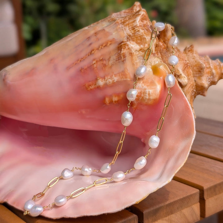 Pearl Freeform Necklace in 14k Goldfill