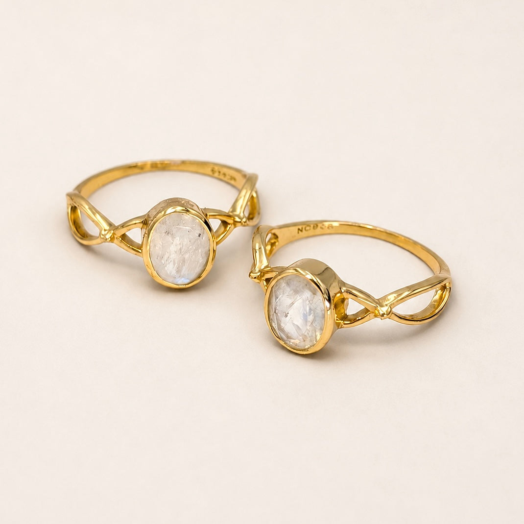 Rainbow Moonstone Ring in Gold over Sterling Silver