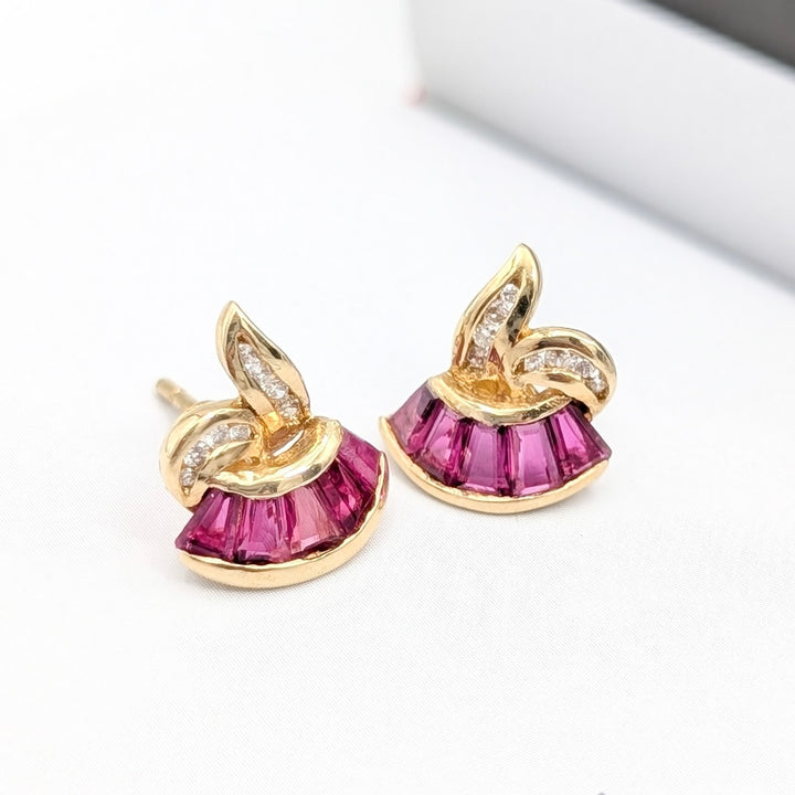 Vintage Ruby & Diamond Earrings in 14K Yellow Gold