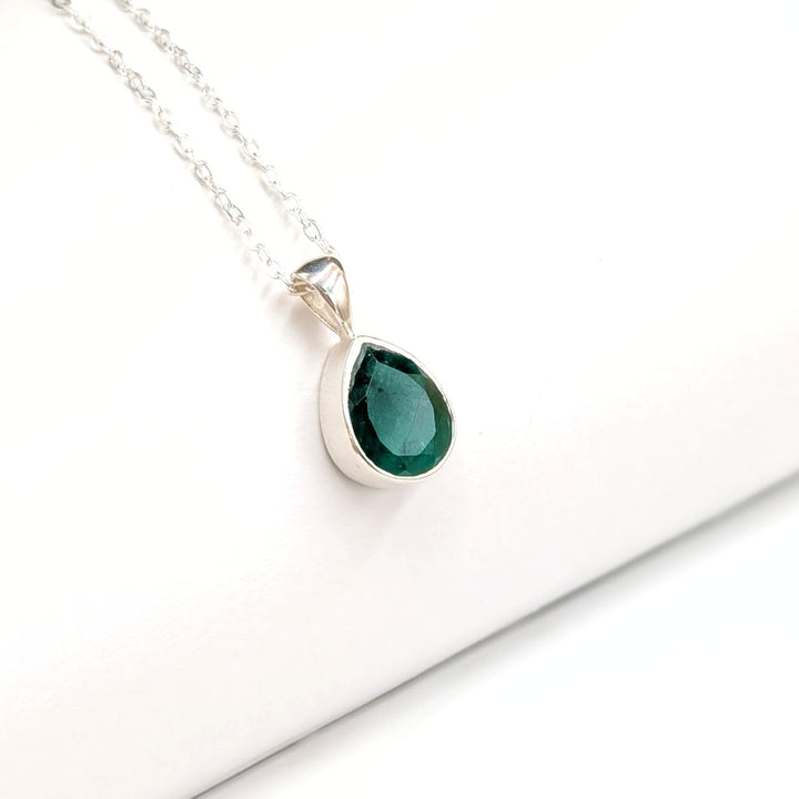 Faceted Pear-Cut Emerald Necklace Set in Sterling Silver