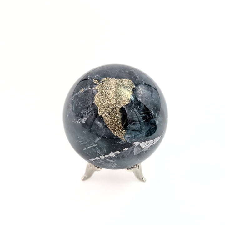 Rainbow Fluorite Sphere with Pyrite & Hematite