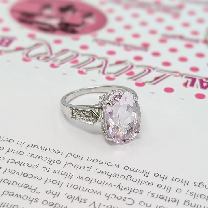 Vintage Kunzite and Diamond Ring in 14K White Gold