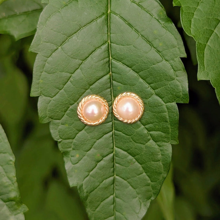 Vintage Cultured Pearl Stud Earrings in 14k Yellow Gold