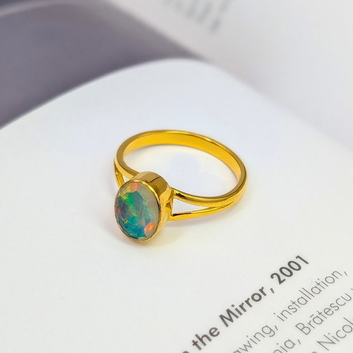 Opal Bezel Set Ring in 18K Gold over Sterling Silver