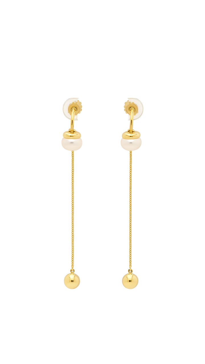Chinese Cultured Freshwater Pearl Dangle Earrings in Gold Over Sterling Silver