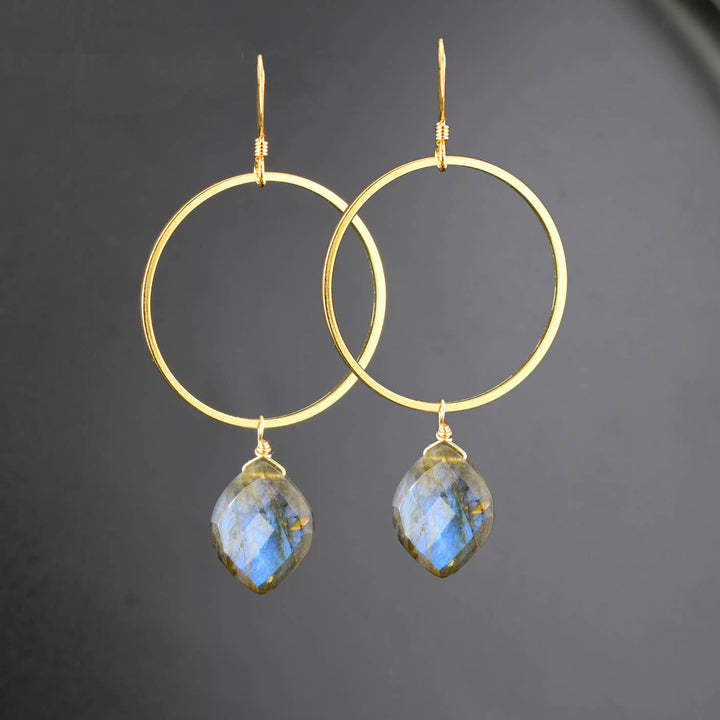 Labradorite Hoop Earrings in 18K Gold Over Brass