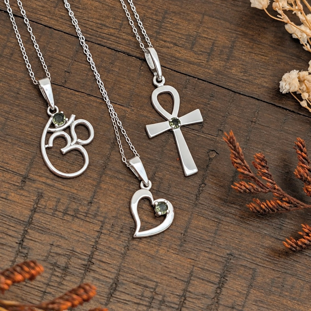 Moldavite Symbol Necklaces in Sterling Silver