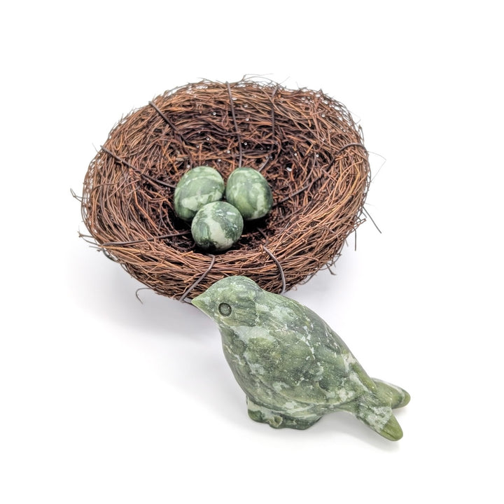 Jade Bird, Egg & Nest Carved Figurine