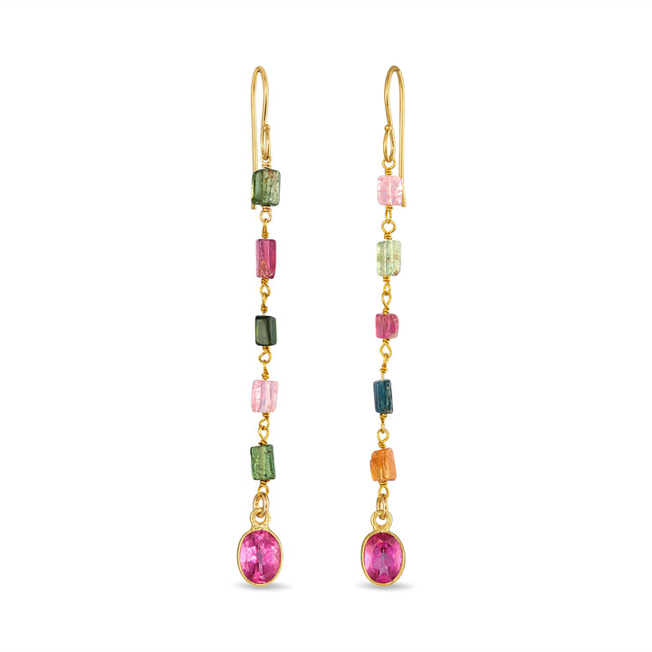 Hand-Wrapped Multi-Color Tourmaline & Pink Topaz Earrings