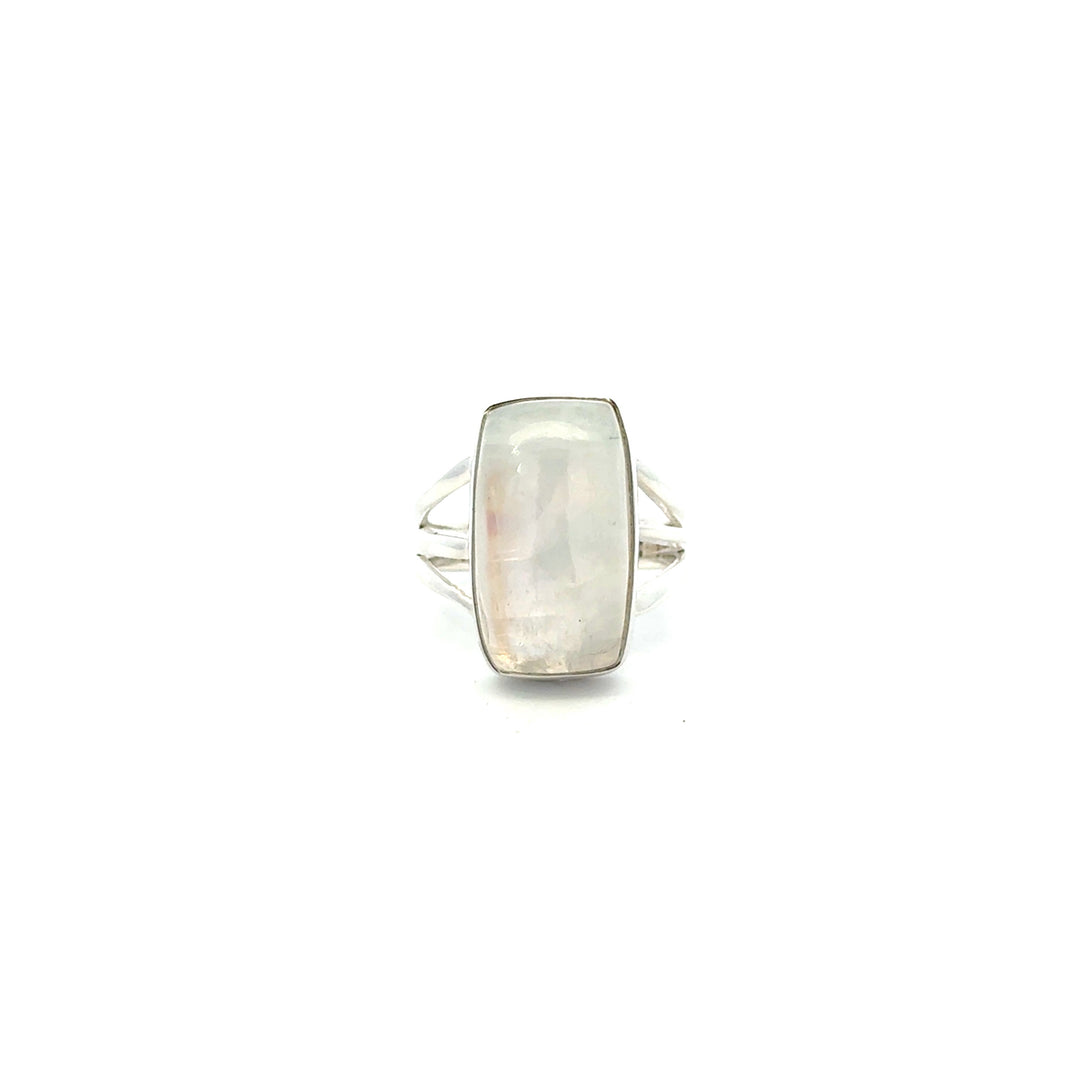 Bezel Set Rainbow Moonstone Ring in Sterling Silver