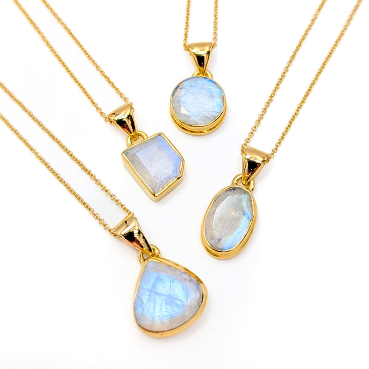Rainbow Moonstone Pendant Necklace on 14k Gold-Filled Chain