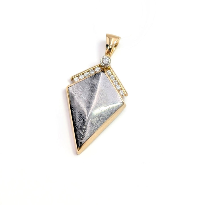 Muonionalusta Meteorite & Diamond Pendant in 14K Yellow Gold