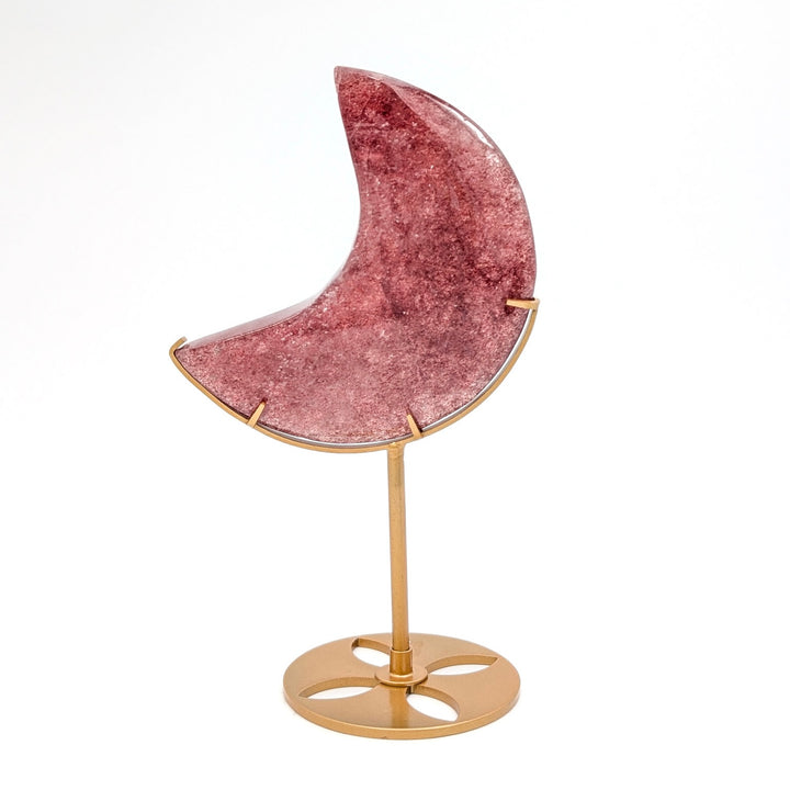 Strawberry Quartz Crescent Moon on Stand