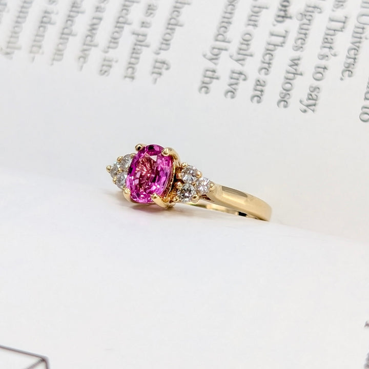 Vintage Pink Sapphire & Diamond Ring in 14K Yellow Gold