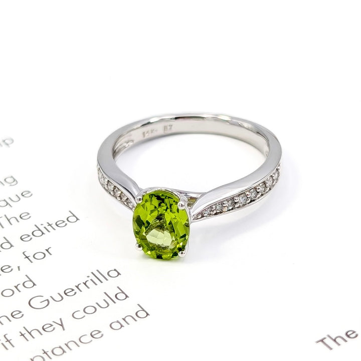 Vintage Peridot & Diamond Ring in 14K White Gold