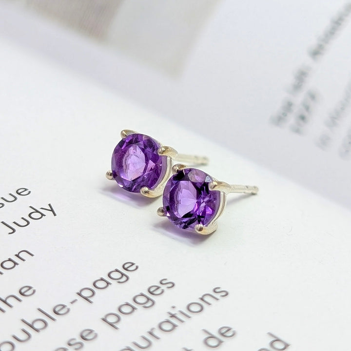 Brazilian Amethyst Stud Earrings in Sterling Silver
