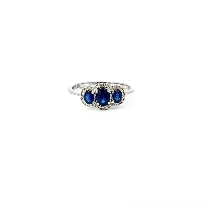 Pre-Loved Blue Sapphire & Diamond Ring in 14K White Gold