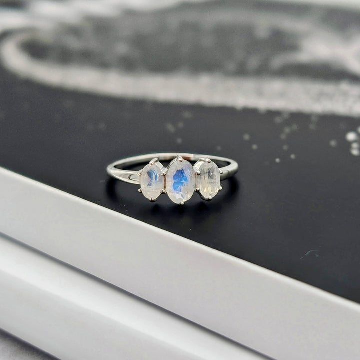 Women's Triple Moonstone Ring Set in Sterling Silver