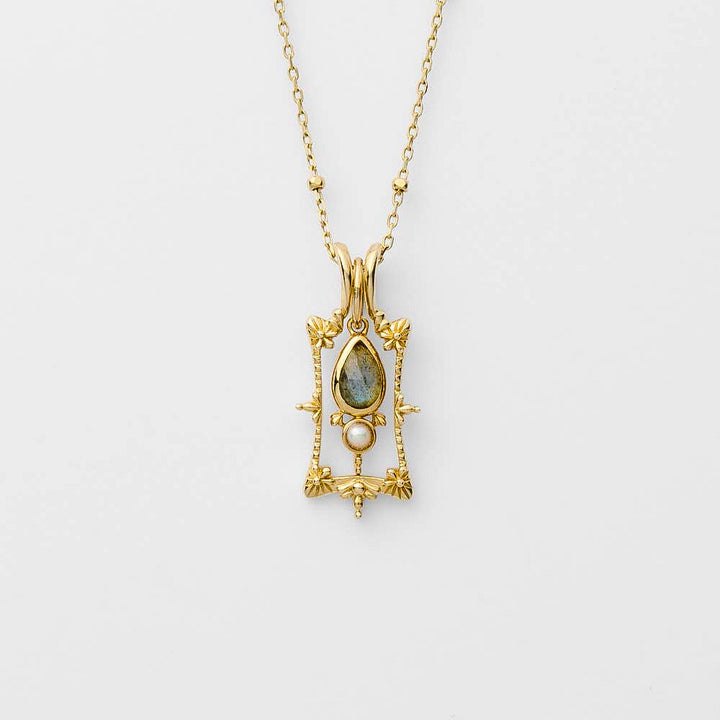 Labradorite & Pearl Necklace in Gold over Sterling Silver