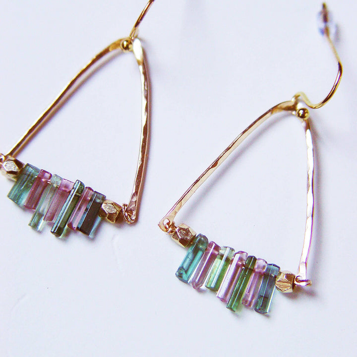 Watermelon Tourmaline Triangle 14K Gold-Filled Earrings