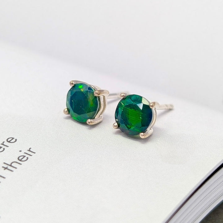 Ethiopian Black Opal Stud Earrings in Sterling Silver