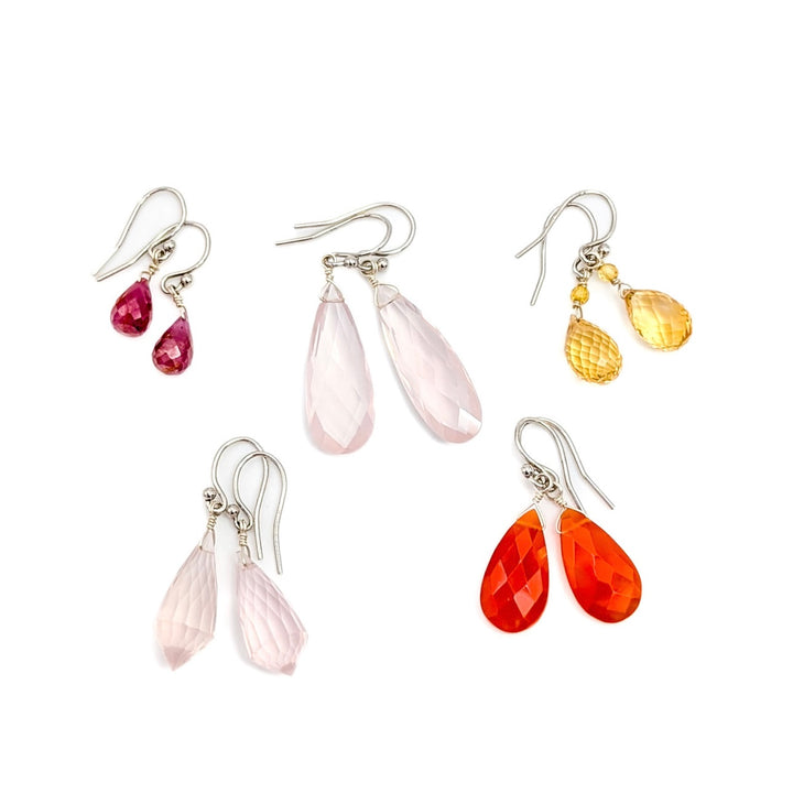 Briolette Faceted Gemstone Drop Earrings in Sterling Silver