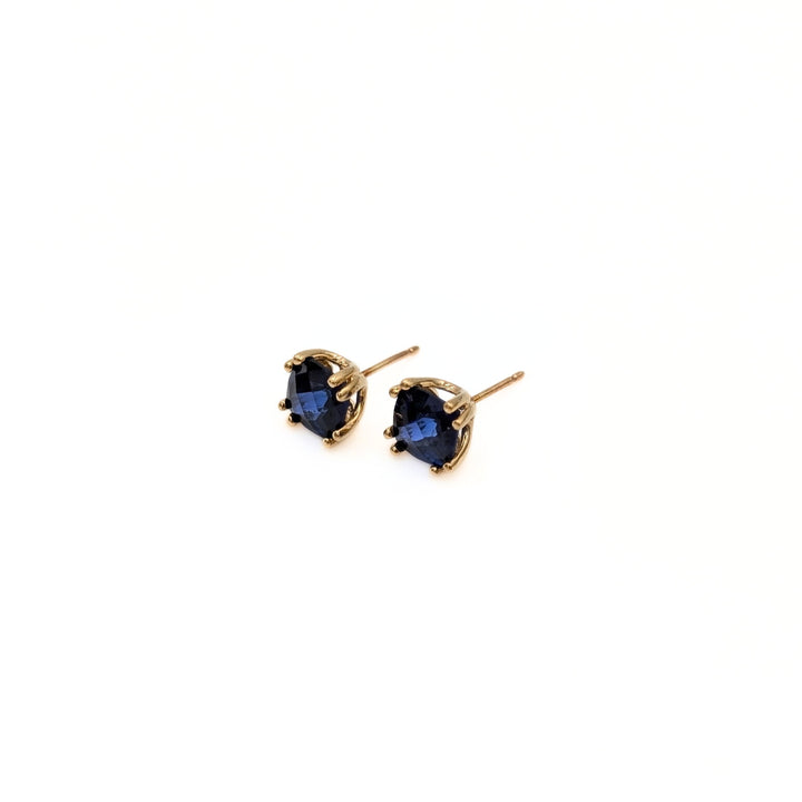 Vintage Lab-Grown Blue Sapphire Stud Earrings in 10K Yellow Gold