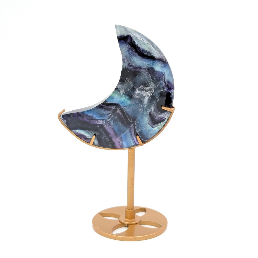 Rainbow Fluorite Crescent Moon on Stand