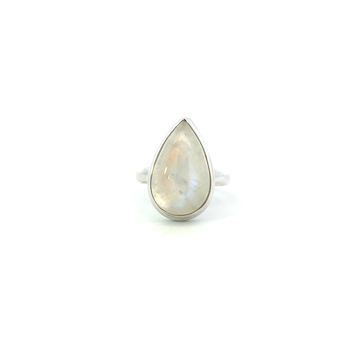 Bezel Set Rainbow Moonstone Ring in Sterling Silver