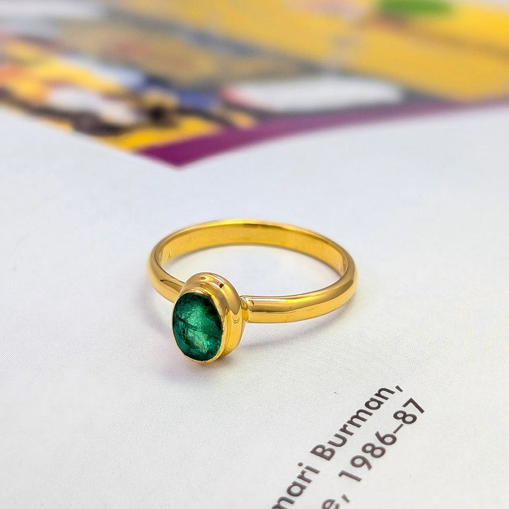 Emerald Bezel Set Ring in 18K Gold Over Sterling Silver