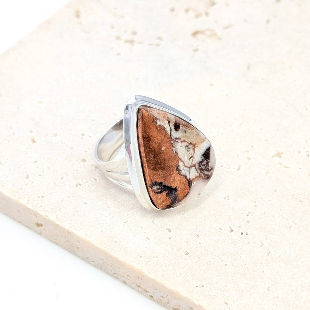 Copper Agate Sterling Silver Over Brass Rings