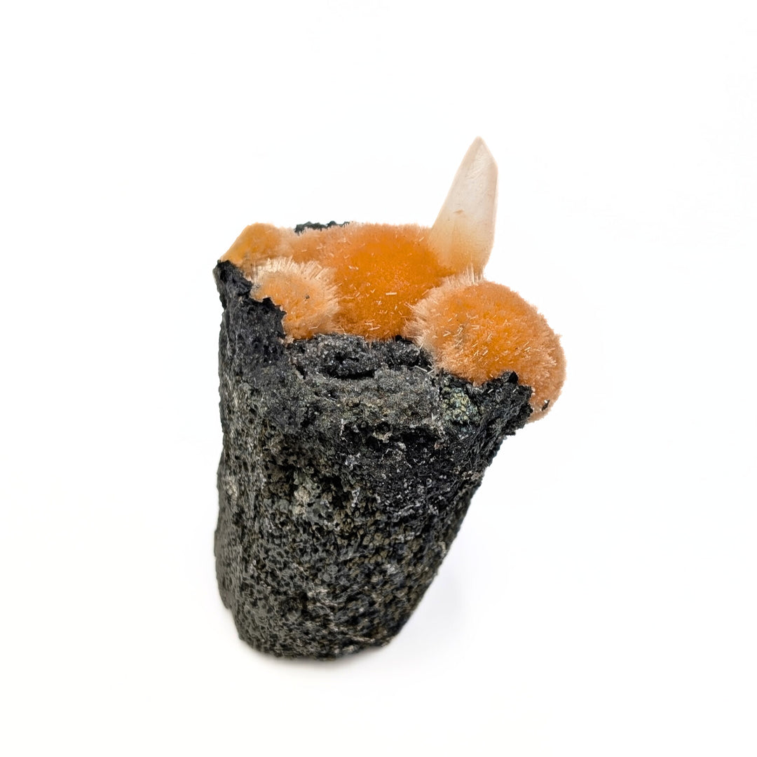 Orange Thomsonite with Mesolite, Calcite & Black Heulandite Freeform