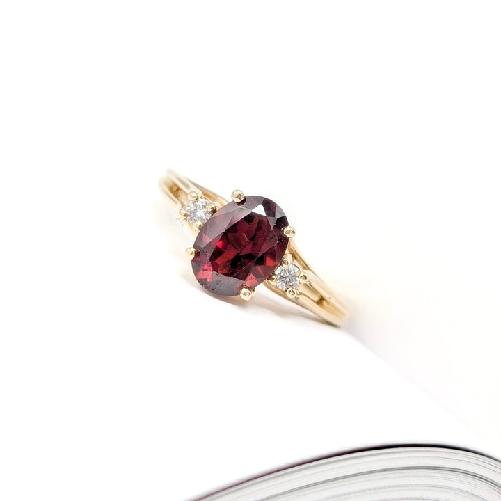Vintage Garnet & Diamond Ring in 14k Yellow Gold