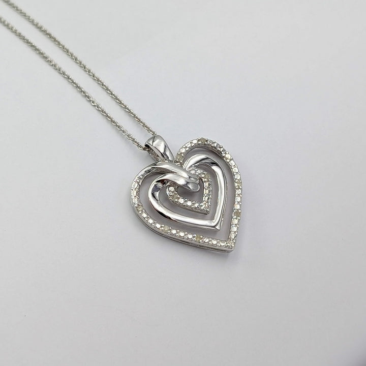 Diamond Triple Heart Necklace in Sterling Silver