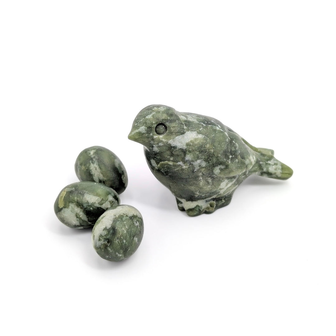 Jade Bird, Egg & Nest Carved Figurine