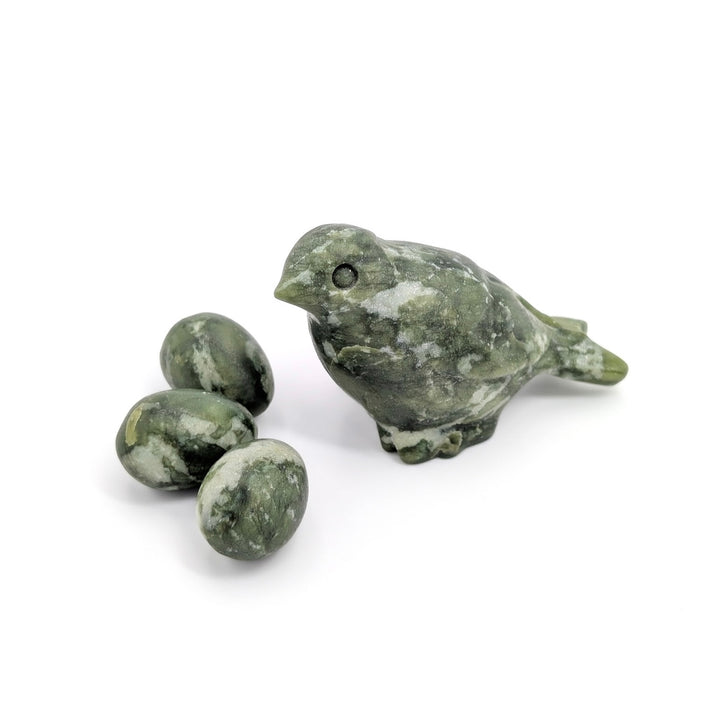 Jade Bird, Egg & Nest Carved Figurine