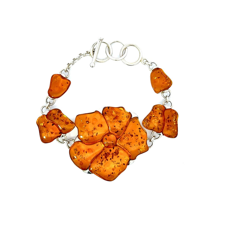 Floral Amber Sterling Silver Bracelet