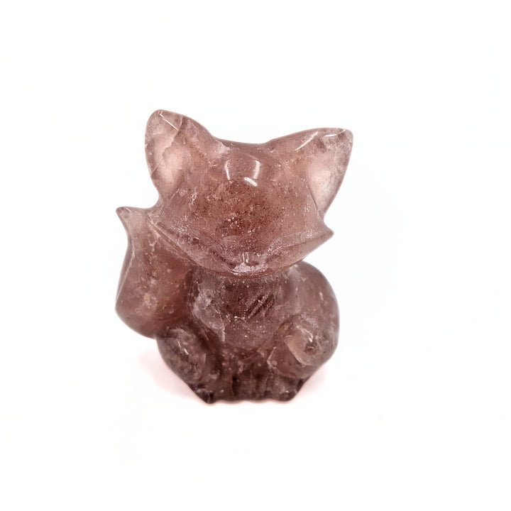 Strawberry Quartz Fox Carved Figurine