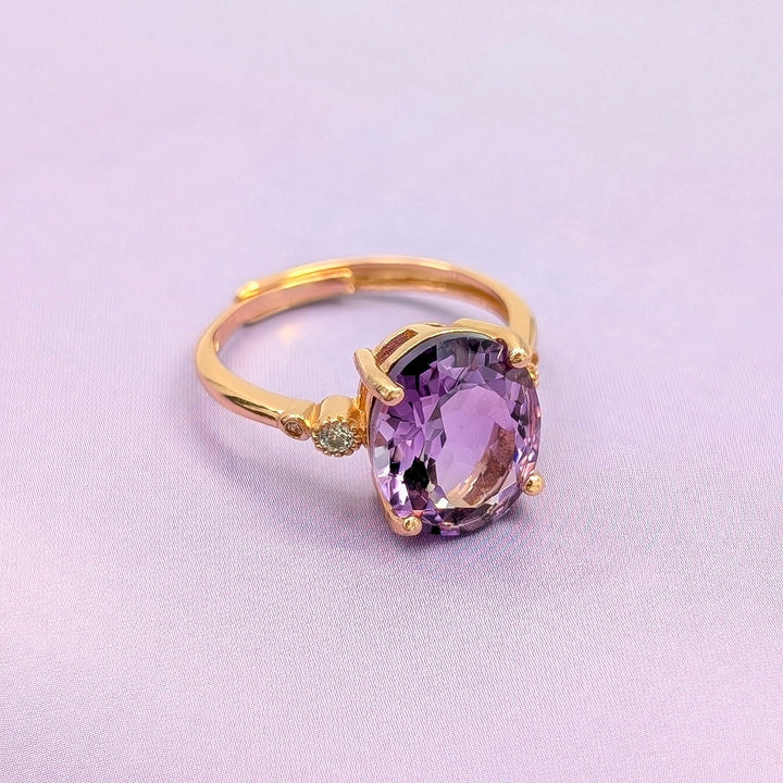 Amethyst & White Zircon Adjustable Ring in Rose Gold over Sterling Silver