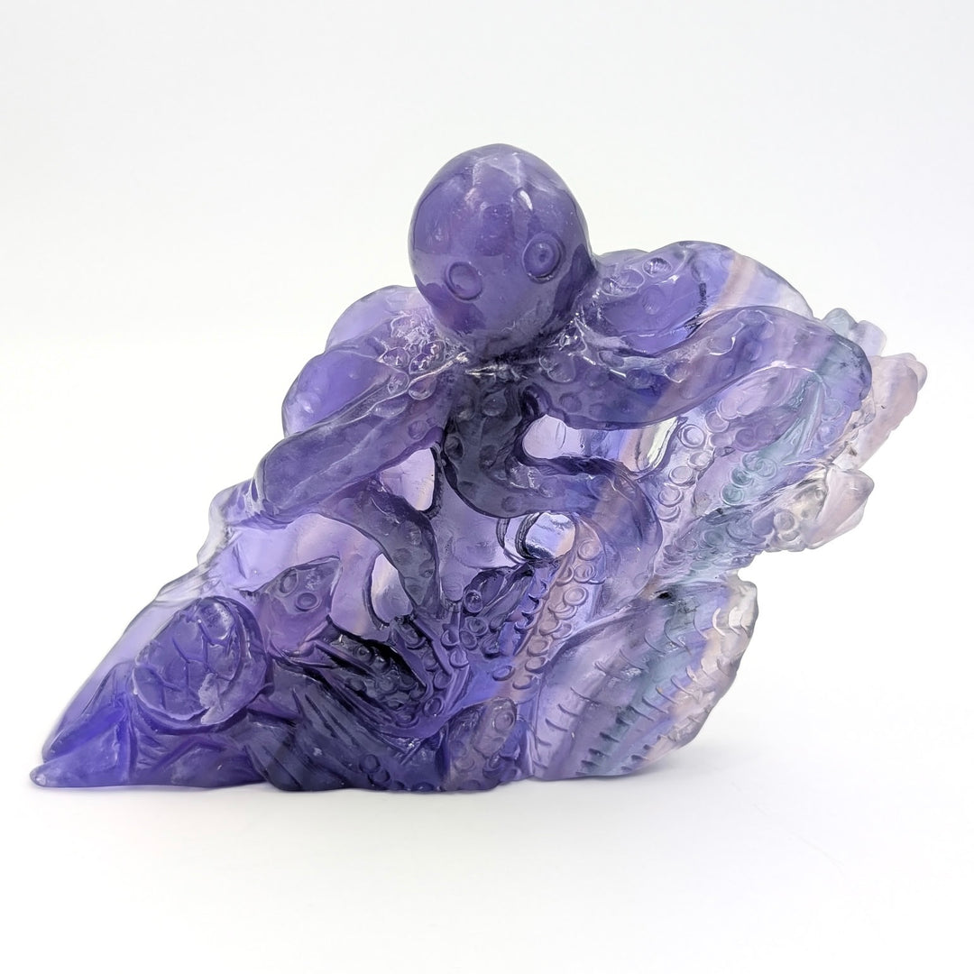 Rainbow Fluorite Octopus & Sea Turtle Ocean Carved Sculpture