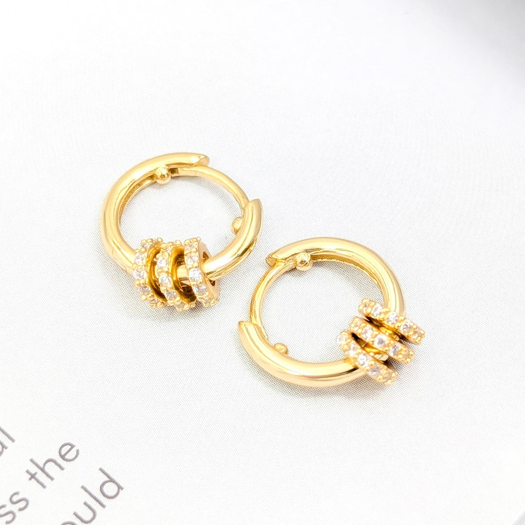 CZ Triple Band Huggie Hoop Earrings in Gold Plated Sterling Silver