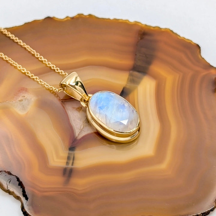 Rainbow Moonstone Necklace in 18K Gold Over Sterling Silver