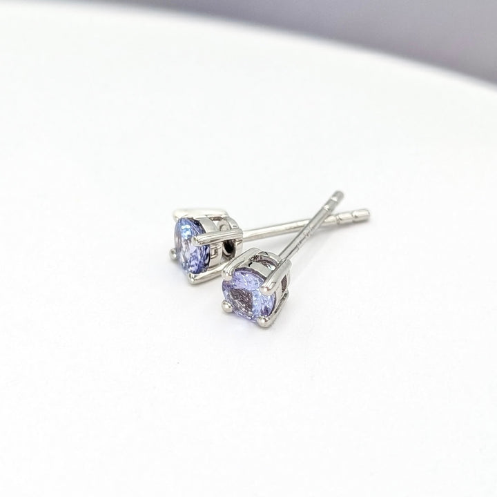 Round Cut Tanzanite Stud Earrings in Sterling Silver